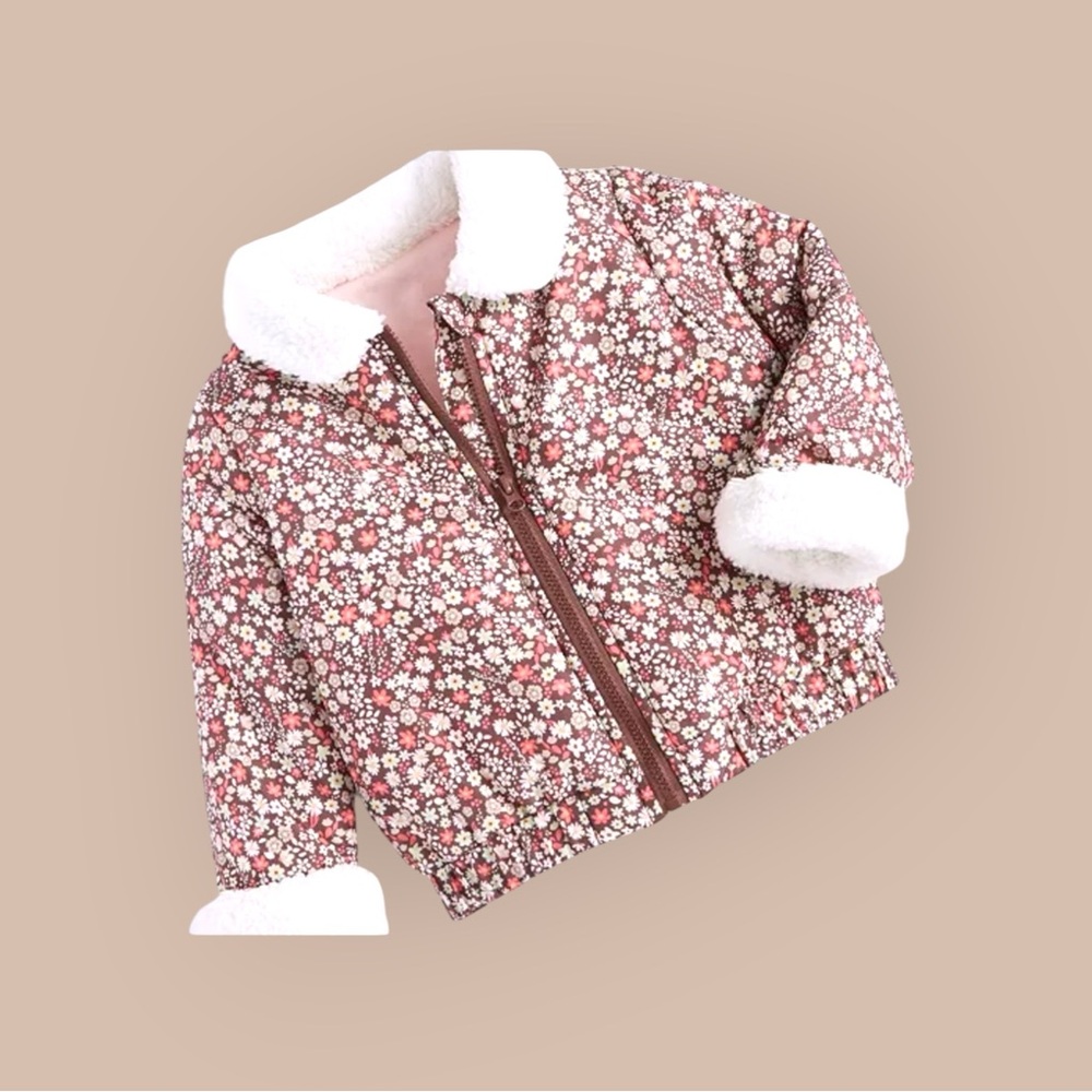 NWT First Impressions Baby Girl Floral Jacket with Faux Sherpa Trim Fall Winter